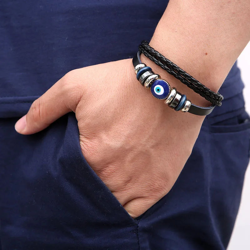 Vintage Genuine Leather Bracelet for Men Handmade Woven Bracelet Magnetic Clasp Wrap Bracelet Homme Hand Jewelry Accessories New