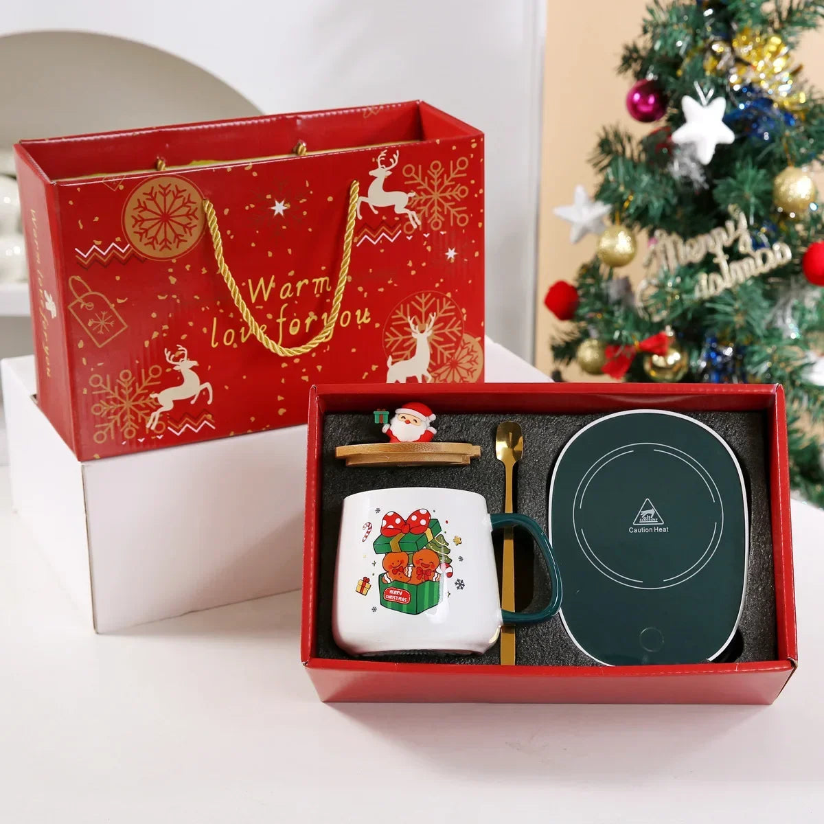 2025 Christmas Gift Set: Warm 55℃ Ceramic Mug with Lid featuring Santa Claus for Office or Home Use