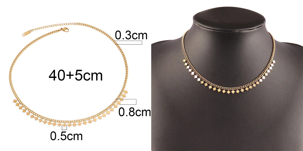 Trendy Stainless Steel Necklace For Women Gold Silver Color Round Geometric Pendant Necklace Choker Snake Chain Necklace Jewelry