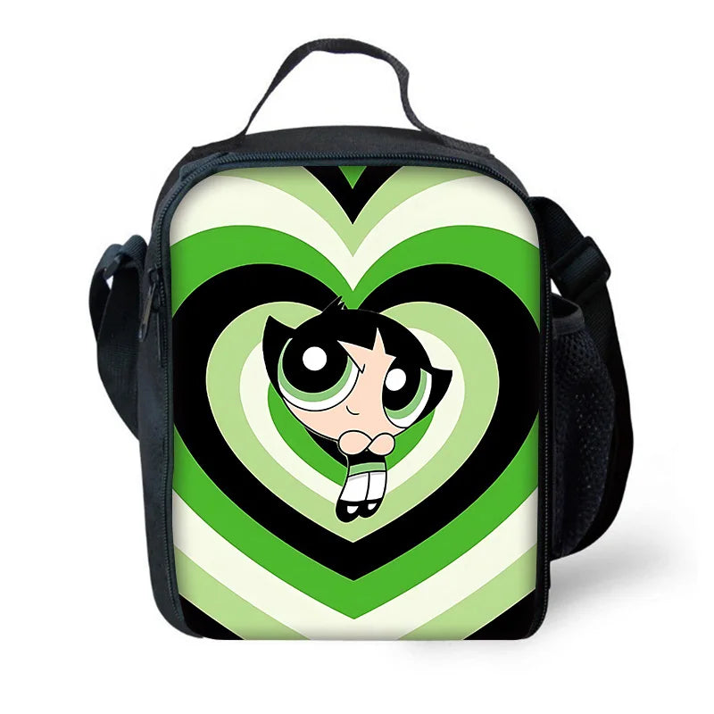 Cute P-PowerpuffS Girls 3 pcs set Child School Backpack with Lunch Bags ,Pencil Bags ,School Bags for Boys Girls Best Gift