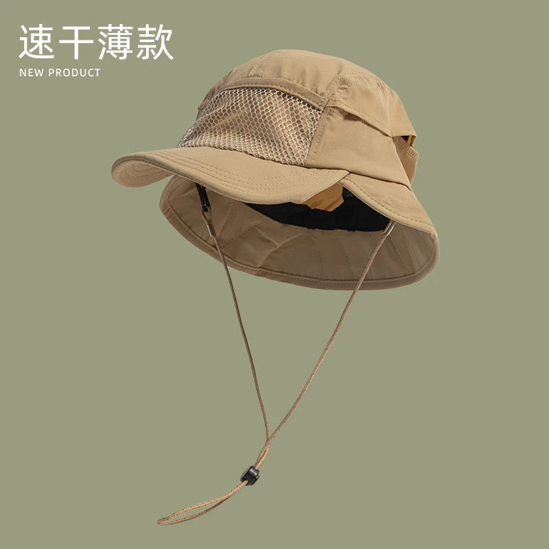 Japanese Outdoor Camping Sun Protection Bucket Hats Women Summer Thin Quick-drying Breathable Neck Protection Men's Caps