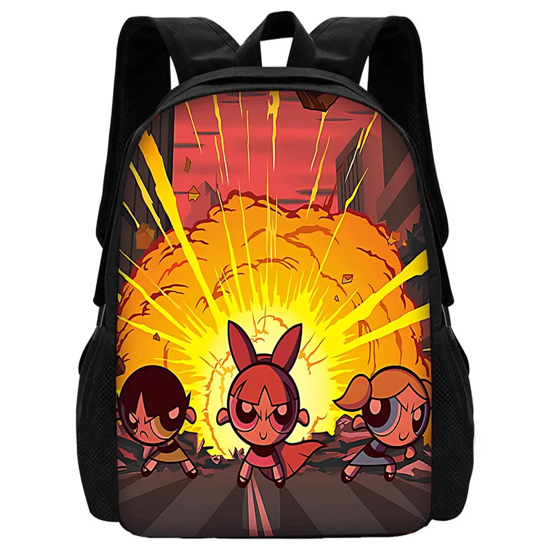 Cute P-PowerpuffS Girls 3 pcs set Child School Backpack with Lunch Bags ,Pencil Bags ,School Bags for Boys Girls Best Gift