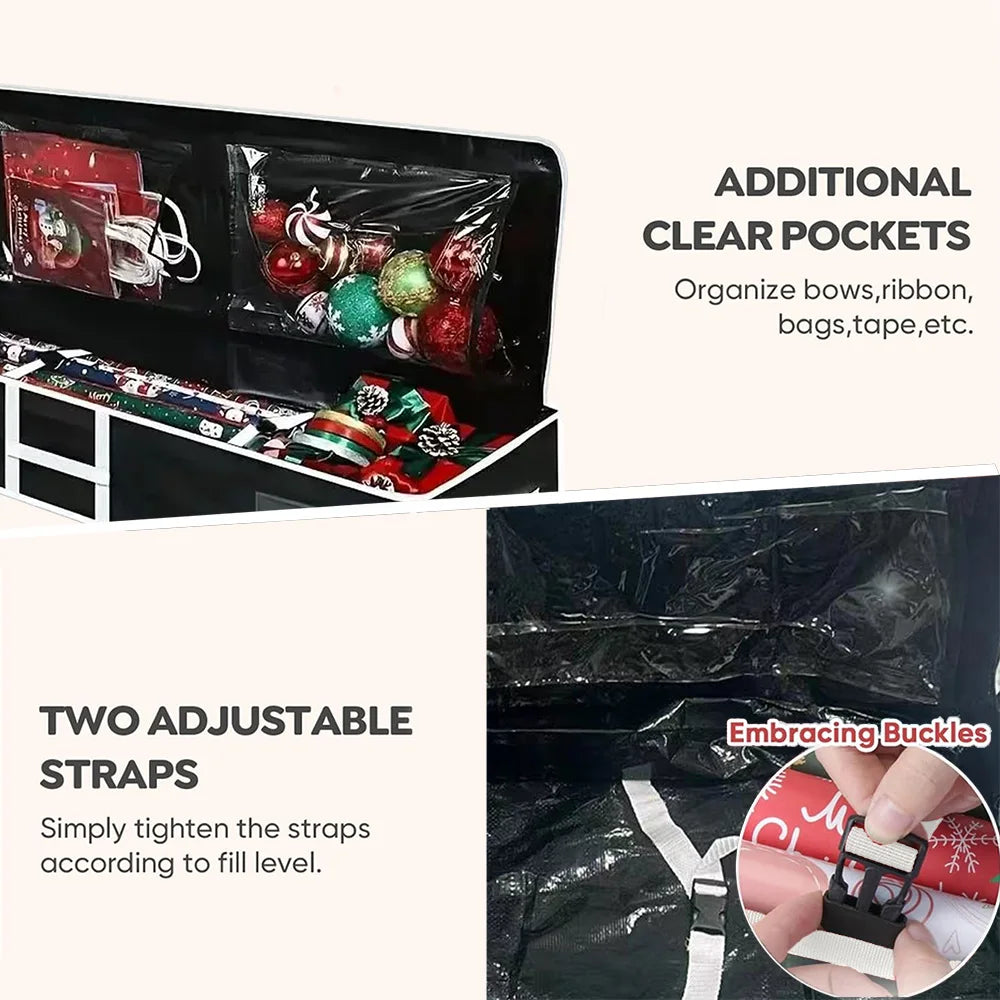Christmas Gift Wrap Storage Bag Wrapping Paper ContainersUnderbed Storage Organizer with Reinforced Handles Christmas Decoration