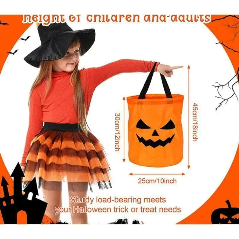 LED Light Halloween Trick or Treat Bucket Pumpkin Candy Bags Collapsible Halloween Basket for Thanksgiving Party Gift Basket
