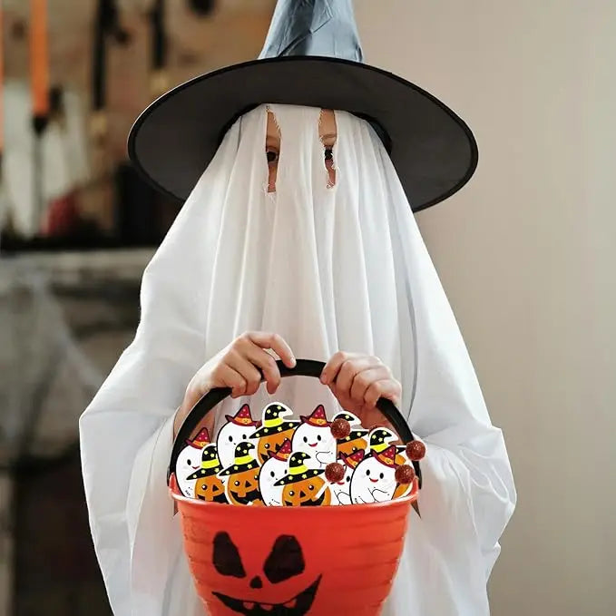 50/100PCS Halloween Paper Lollipop Cards Cute Pumpkin Ghost Candy Packaging Cards for Trick or Treat Halloween Decoration