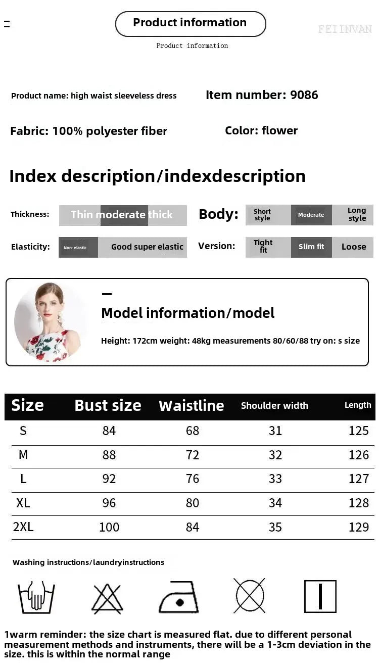 Summer New Long Floral Print Dress Big Hemline Slimming Fashionable Umbrella Skirt Style Sleeveless Women's Dress