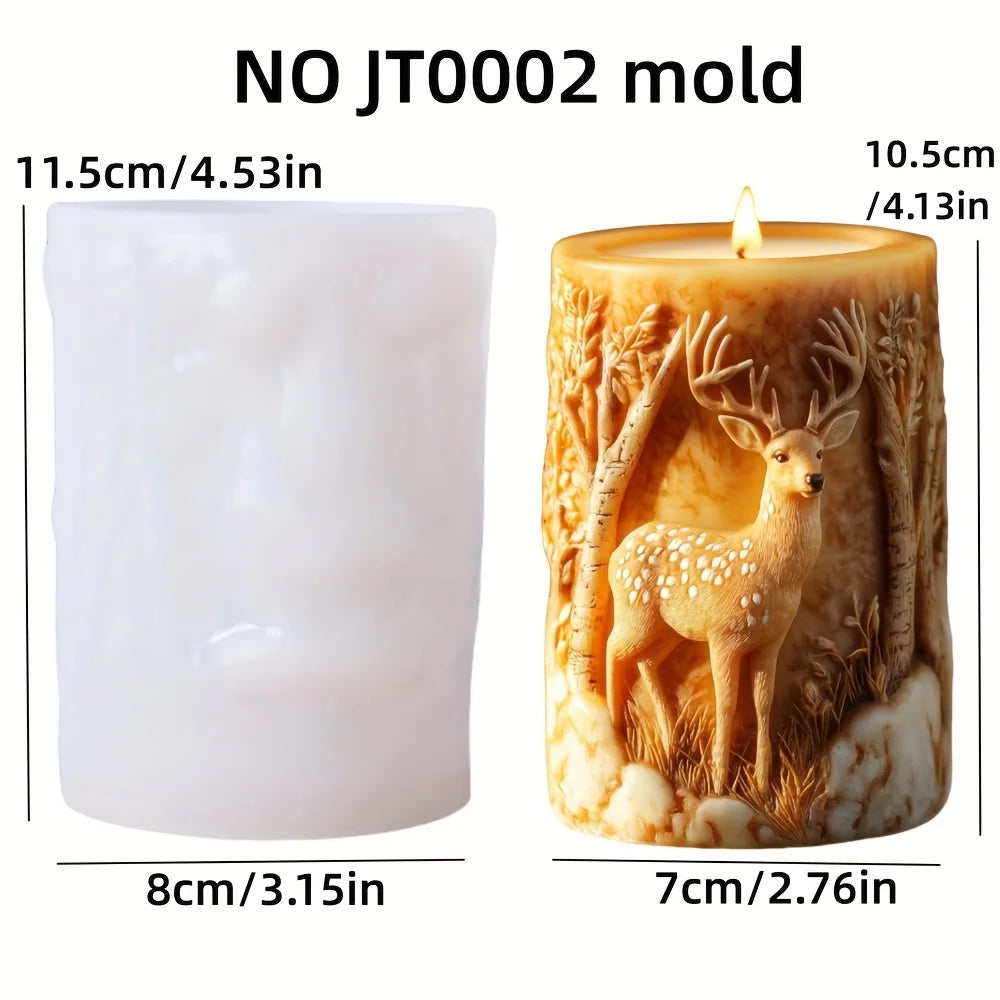 DIY elk relief cylindrical candle silicone mold sika deer flower relief resin mould Forest sika deer gypsum molds Christmas gift