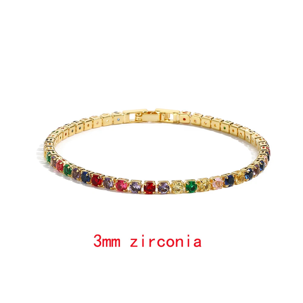 2022 New Rainbow Crystal Tennis Bracelets For Women Bracelet Set 18K Gold Silver Colorful Zirconia Femme Bridal Wedding Jewelry