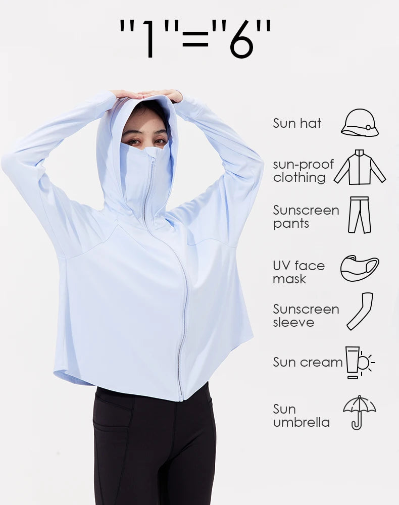 OhSunny Women Clothing Anti-UV Coats Hooded Sun Protection with Strip Loose Breathable Long Sleeve Sport Cycling Clothes