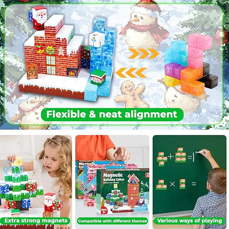 New Popular Christmas Magnetic Blocks suit, DIY Building Toy, Montessori Magnetic Building Blocks Halloween Christmas Gift