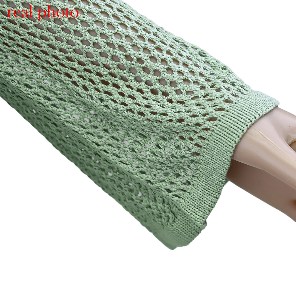 Cryptographic Hollow Out Knitted Top and Skirt Sets Outfits Women Elegant Summer Wrap Over Split 2 Piece Set Holiday Beachwear