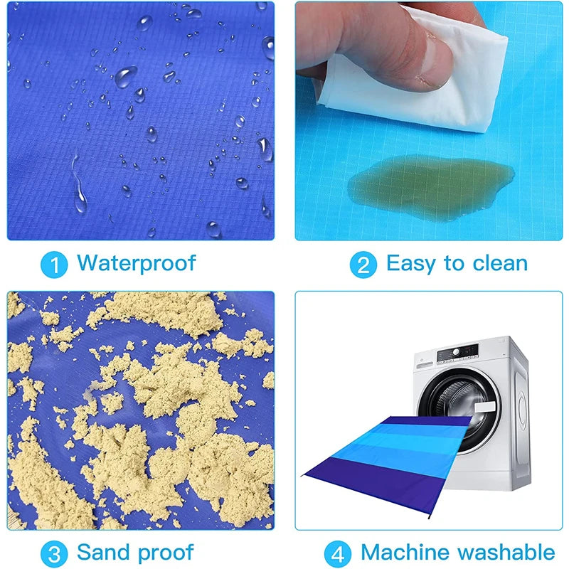 Oversized Sandproof Beach Picnic Mat Waterproof Pocket Beach Blanket Outdoor Tent Sunscreen Foldable Lightweigh Beach Towels