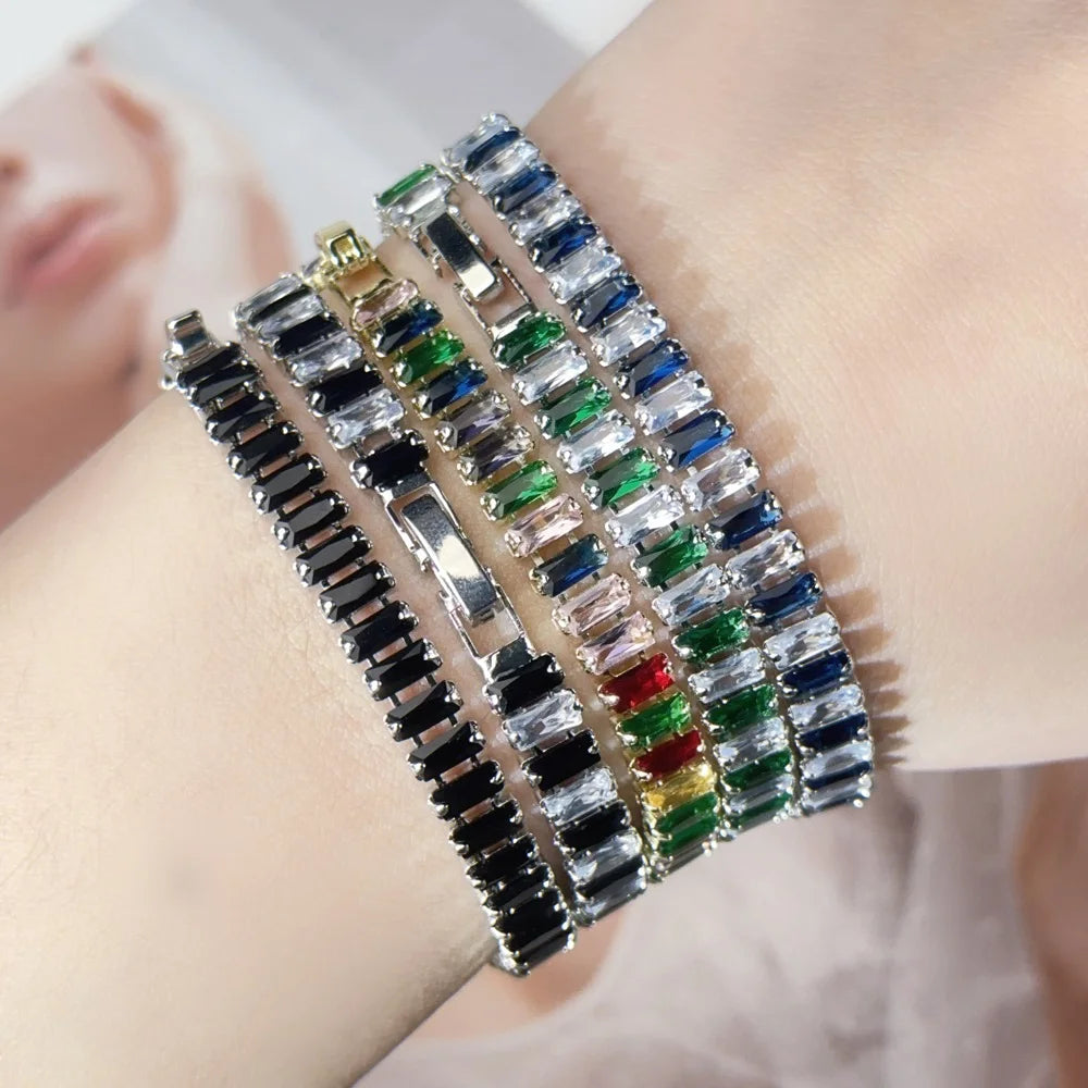 Rainbow Crystal Tennis Zircon Bracelets for Women Men Trendy Unisex Accessories Squares CZ Chain on Hand Classic Jewelry H167