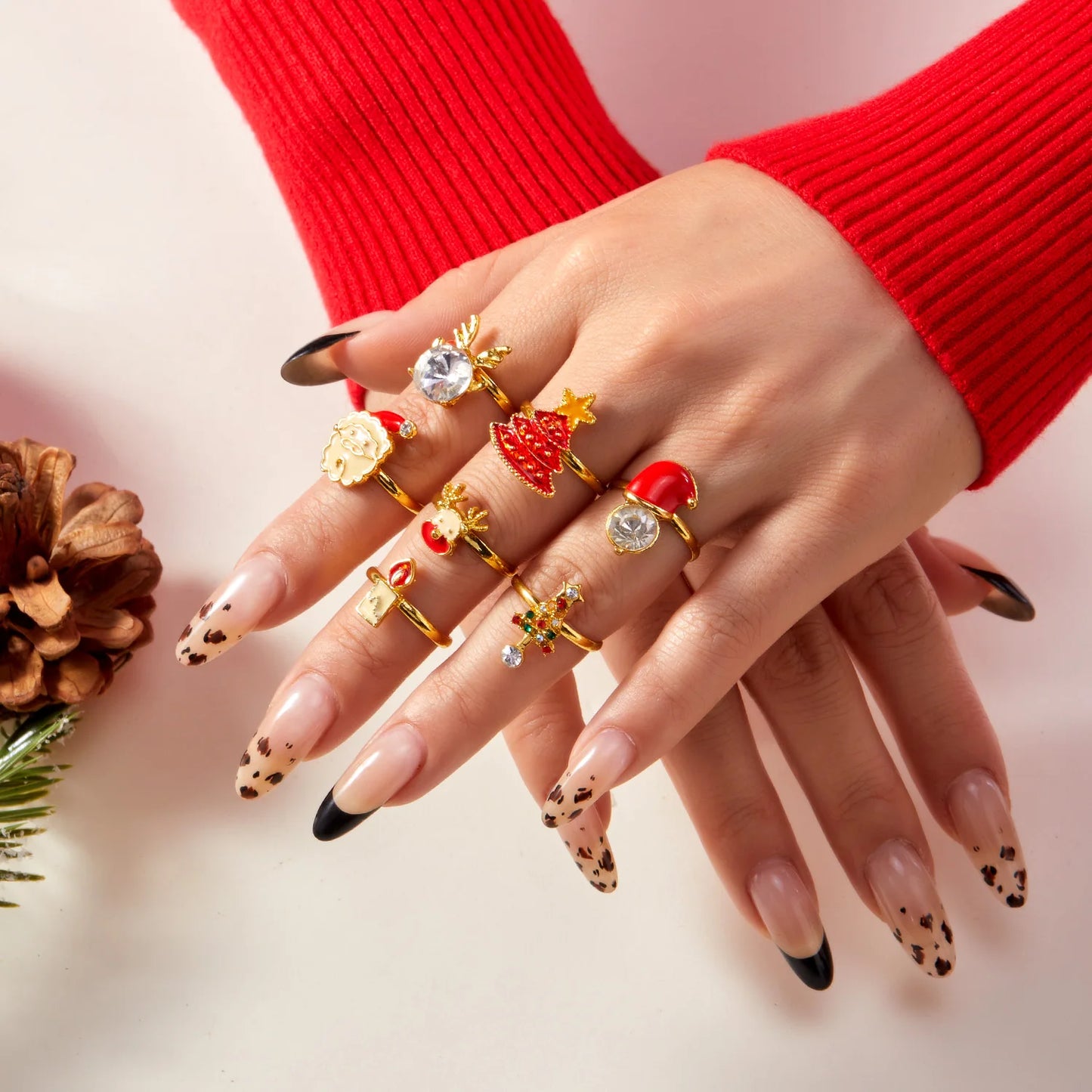 Christmas Tree Zircon Christmas Opening Ring For Women Dripping Oil Santa Cartoon Ring Elk Snowman Xmas Party Jewelry Friend