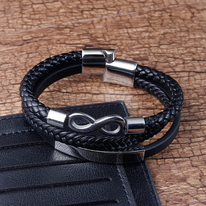 Classic Double-layer Accessories Specially Designed Stainless Steel Men's Leather Bracelet Multi-Color Combination Surprise Gift