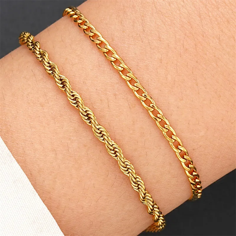 Men Stainless Steel Chain Bracelet for Women Hand Bangle Gold/Silver Color Foot Ankle Anklet Jewelry Accessories DIY Gift