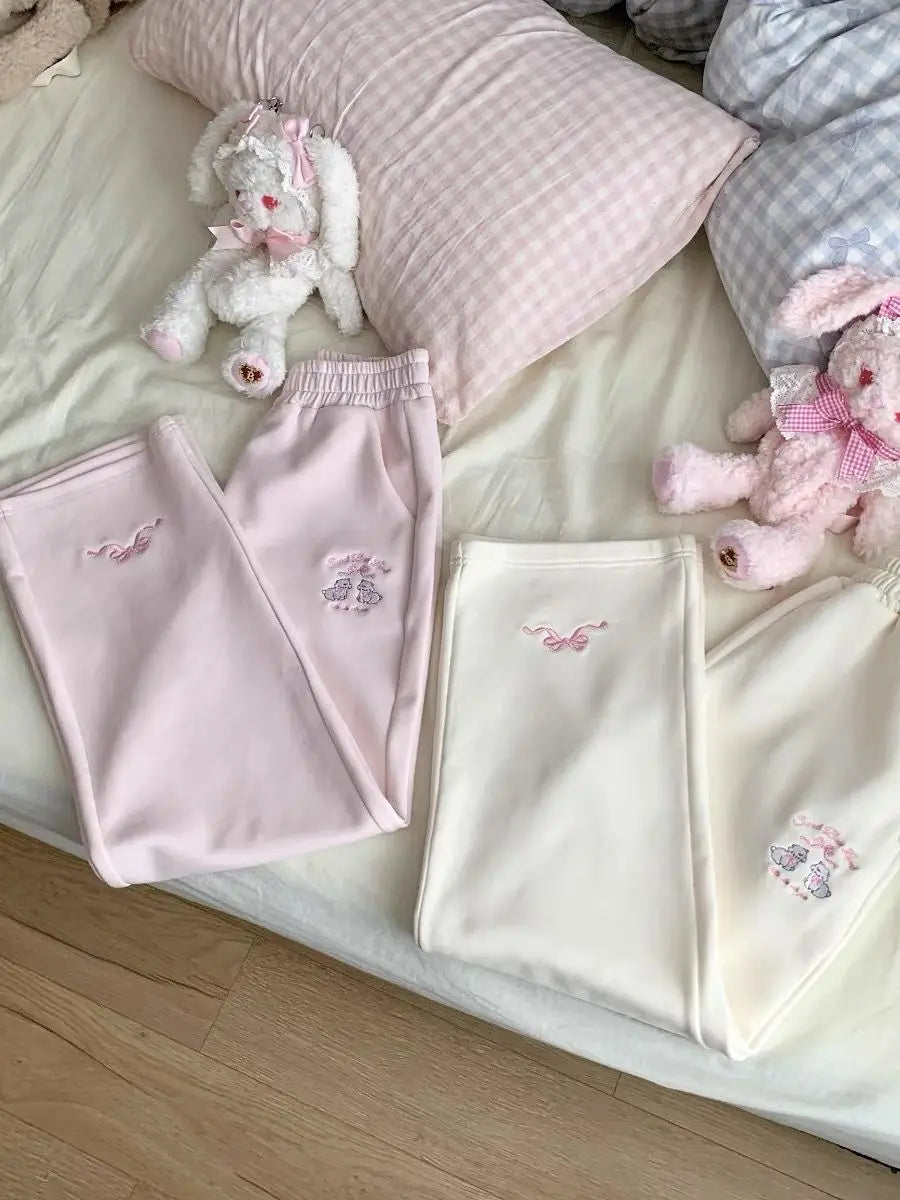 Sweet Girl Cute Straight Pants Spring New Casual All Match Sports Sweatpants Elastic Waist Cartoon Y2k Aesthetic Women Pants