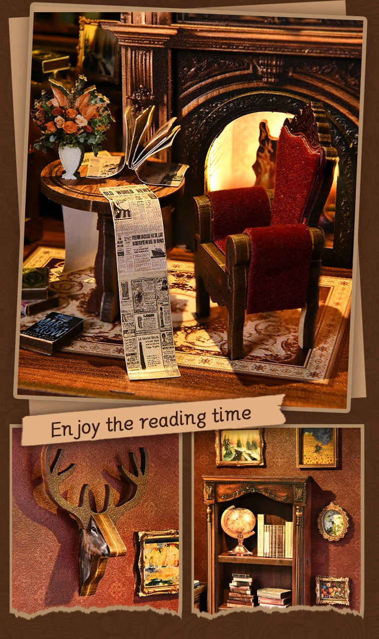 DIY Book Nook Kit Figurines Miniature Booknook Wooden Doll House 3D Puzzle Bookshelf  Dollhouses Toy For Birthday Christmas Gift