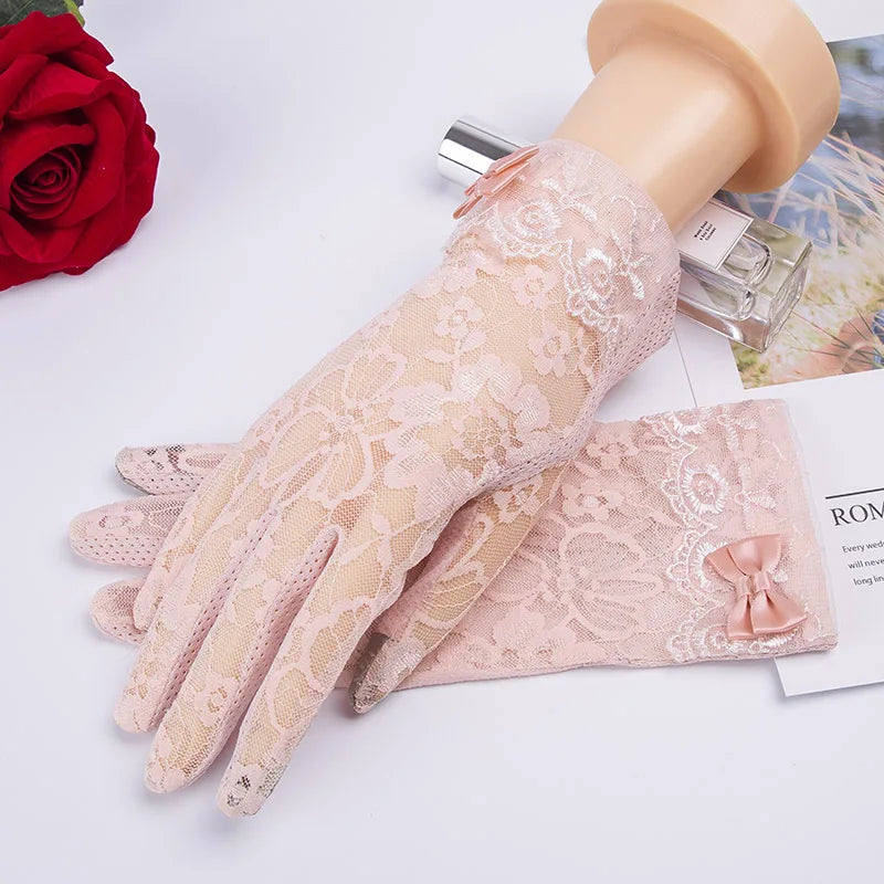 New Women's Summer Ice Silk Lace Anti Ultraviolet Thin Electric Car Driving Anti-skid Breathable Cool Sun Protection Gloves