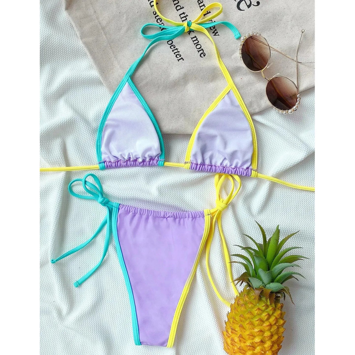 Brazilian Swimsuit Push-Up Bra Swimwear Side Bandage Bikini Women Swimwears Tankinis Set Front Ruched G String Thong Swimsuit
