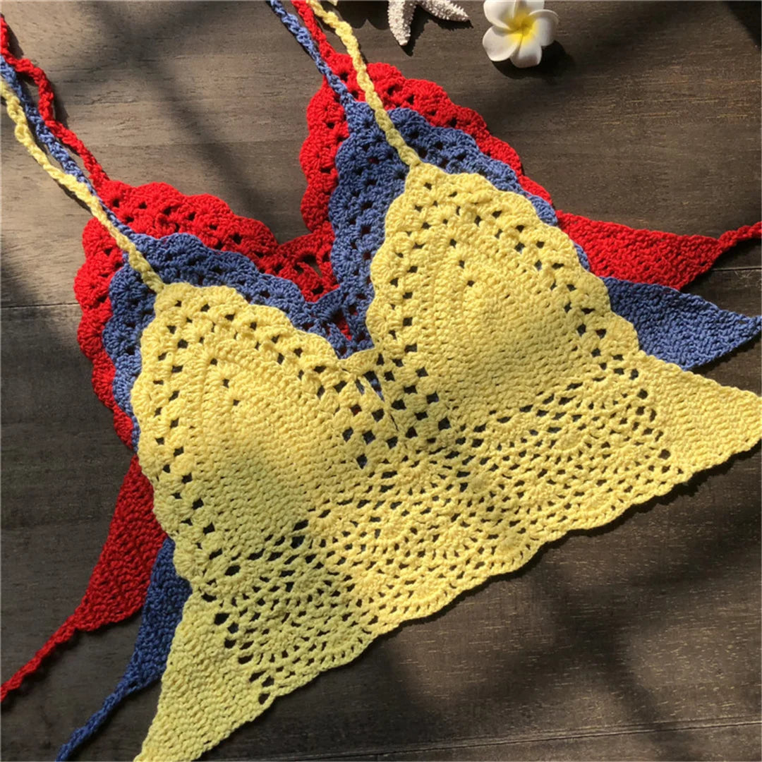 S - XL 9 Colors Crochet Knitted Bikini Top Female Swimsuit Women Swimwear Bather Bathing Suit Swim Hollow Out Beach Top V4193