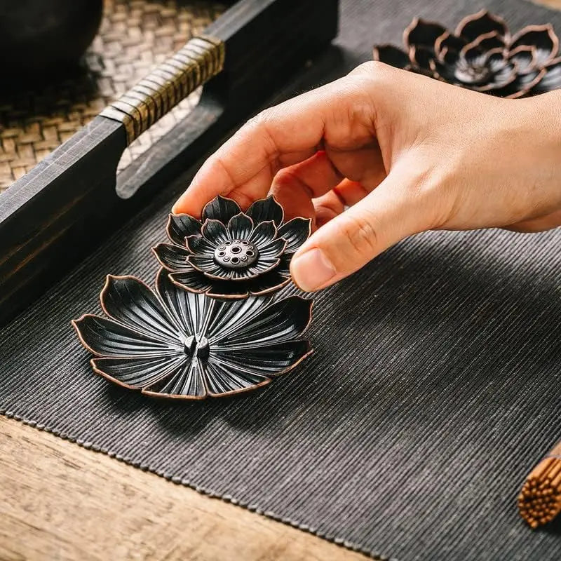 Incense Stick Holder Alloy Lotus Line Incense Burner Yoga Sage Sandalwood Coil Base Bronze Crafs Home Decor Christmas Gift