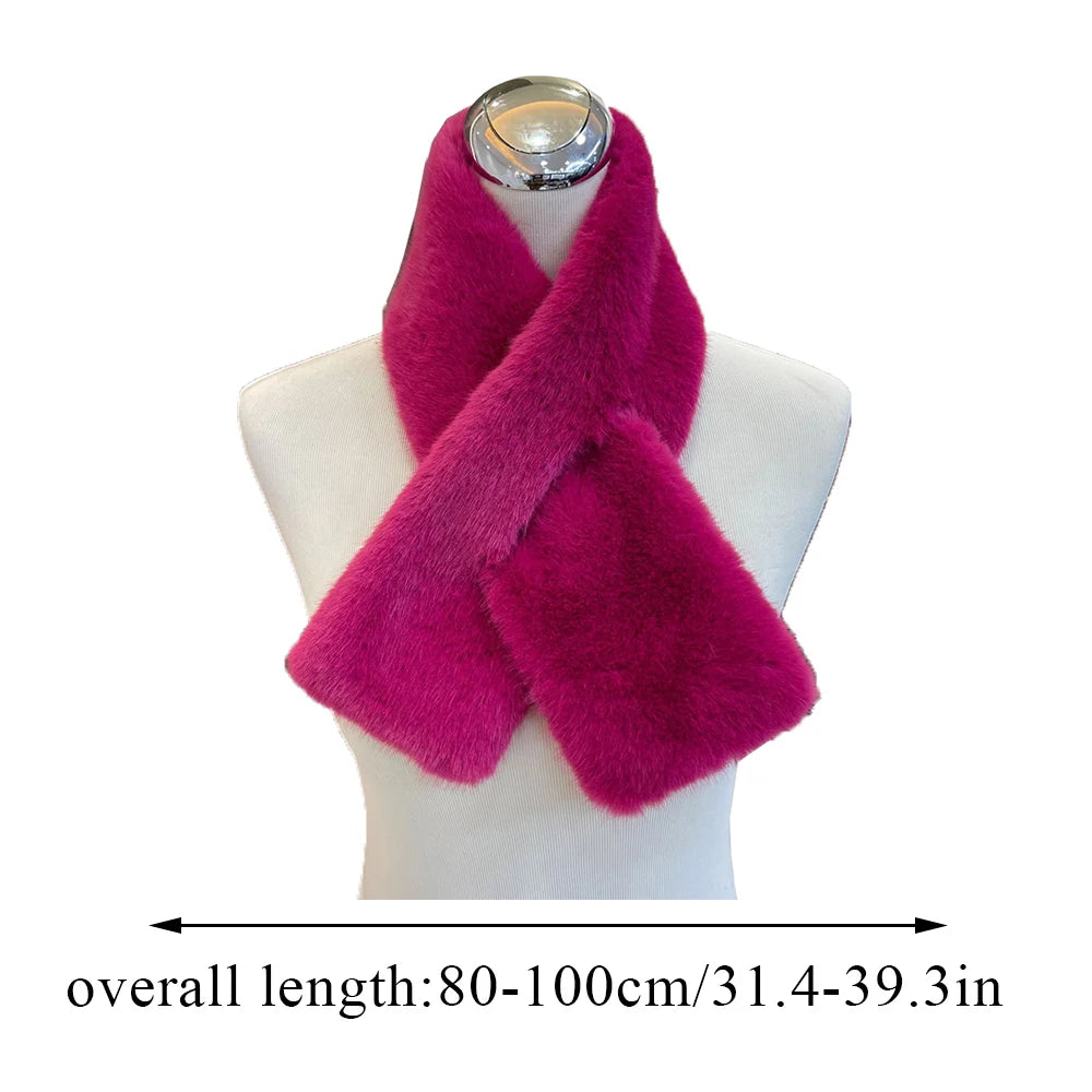 Korean Winter Faux Rabbit Fur Women Scarf Double-sided Soft Plush Snood Scarves Solid Neck Collar Warmer Stuff Christmas Gift