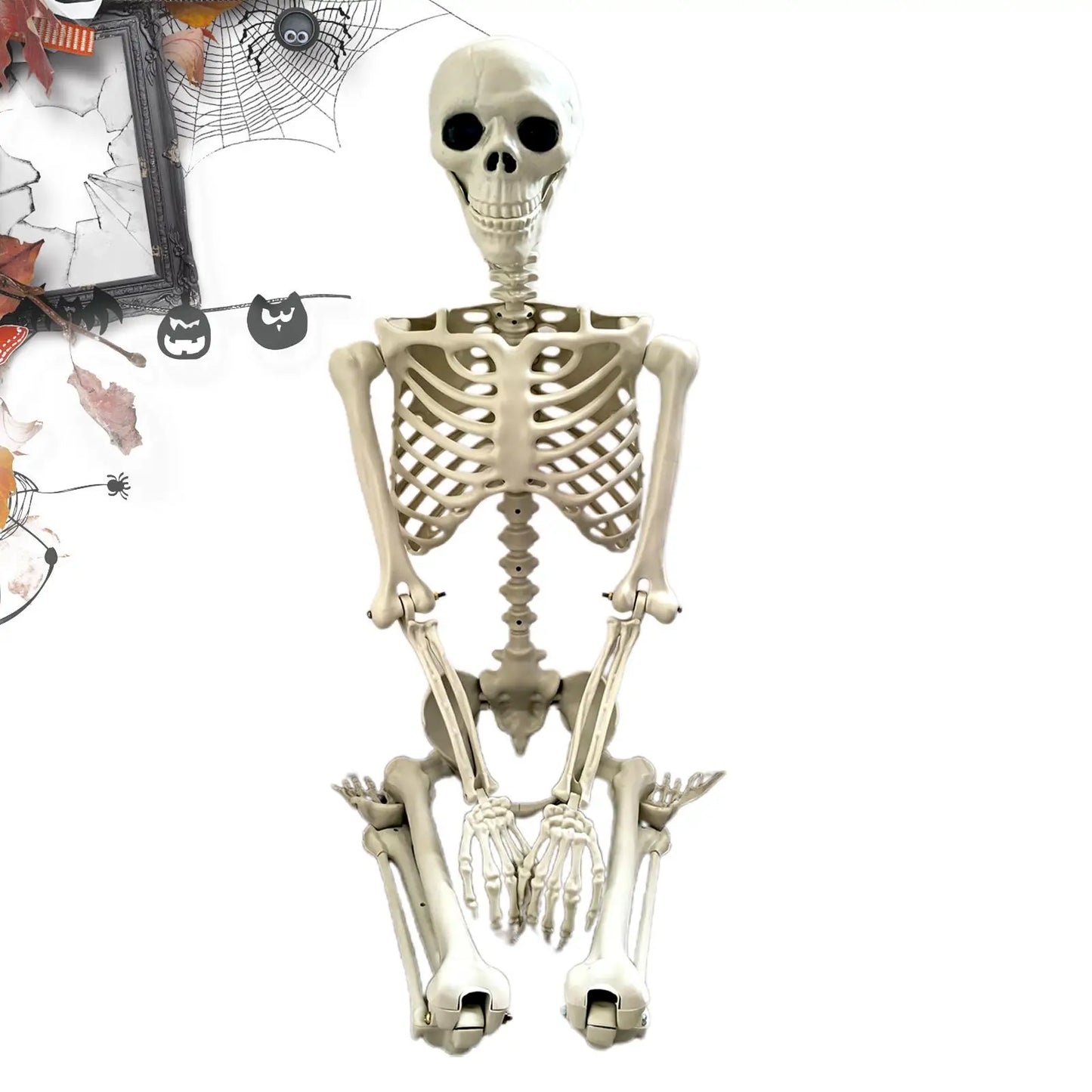 Halloween Skeleton Realistic Posable Skeleton with Movable Joints Weather-Resistant Outdoor Decorations Spooky Photo Props Party