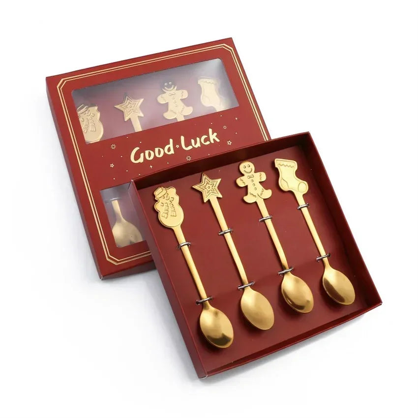 Christmas Gift Elk Christmas Tree Dessert Spoon Cutlery Spoon Set Fruit Coffee Spoon Cutlery Wed Christmas Gift