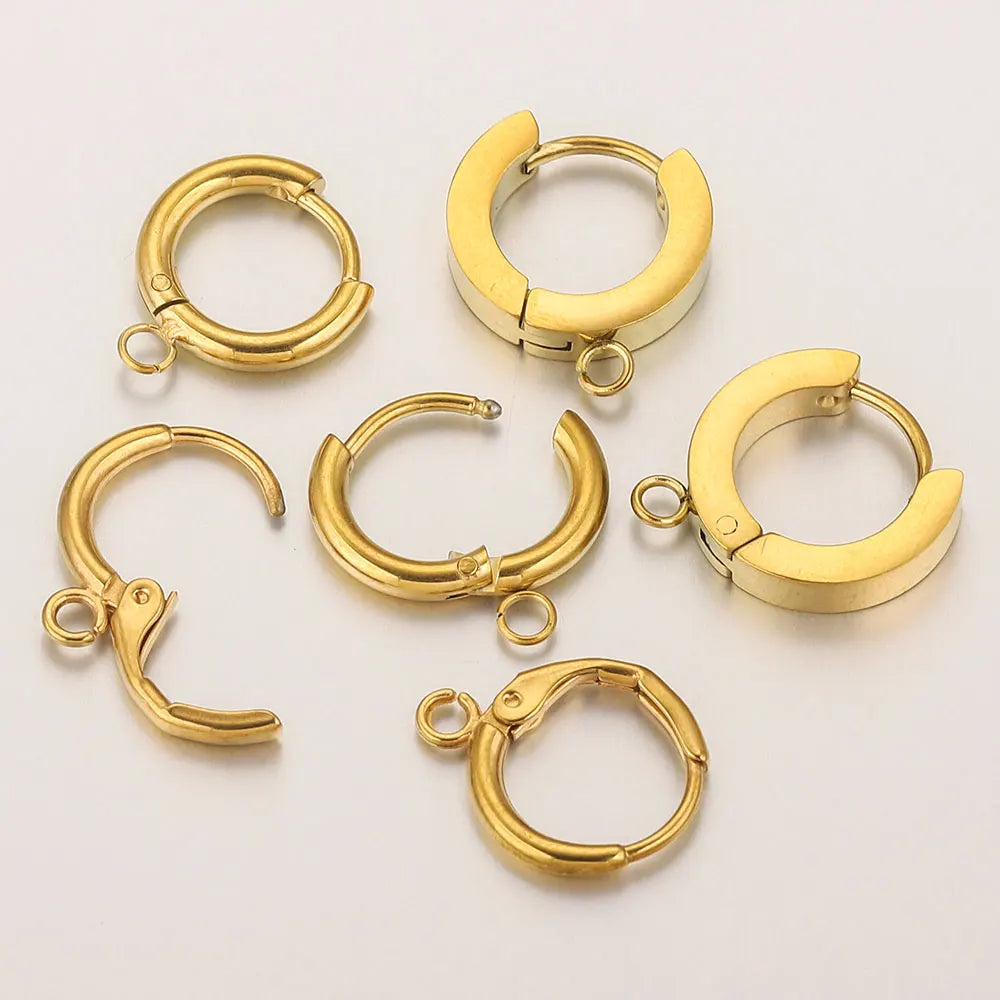10pcs Stainless Steel Round Earrings Hooks Clasps Earring Post Components Parts Ear Ring for Making Supplies Women DIY Findings