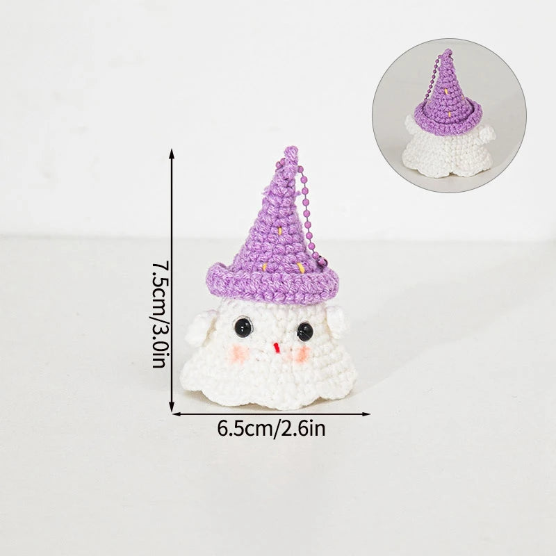 Kawaii Halloween Crochet Ghost Keychain Desktop Ornament Mini Handmade Knitted Keyring Accessories Bag Pendant Gifts Home Decor