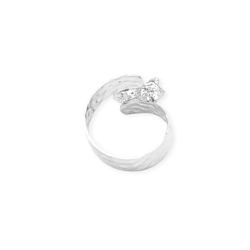 Irregular Raw Quartz Stone Open Ring for Women Girls Silver-color Boho Crystal Cluster Finger Jewelry Resizable