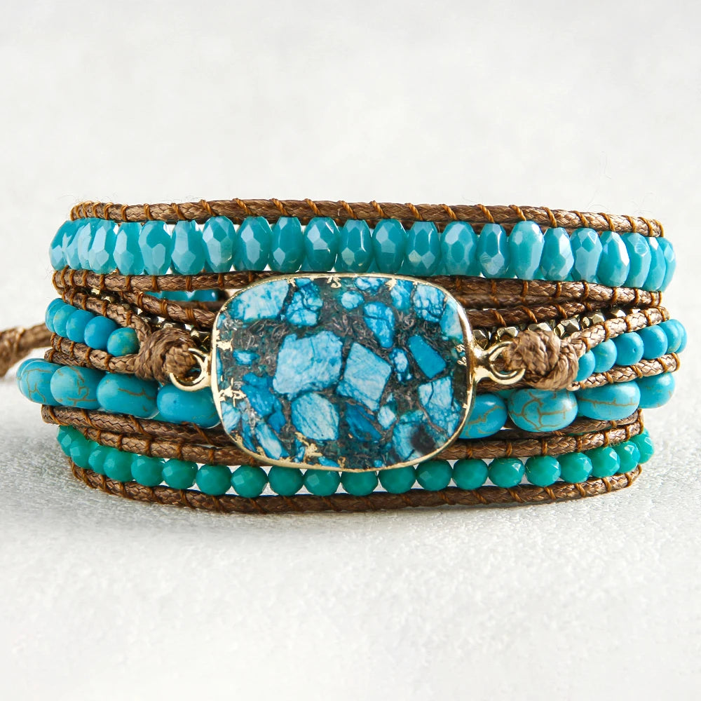 RH Fashion Bohemian Jewelry Natural Stones Charm 5 Strands Mix Handmade Wrap Bracelets Festival Gift