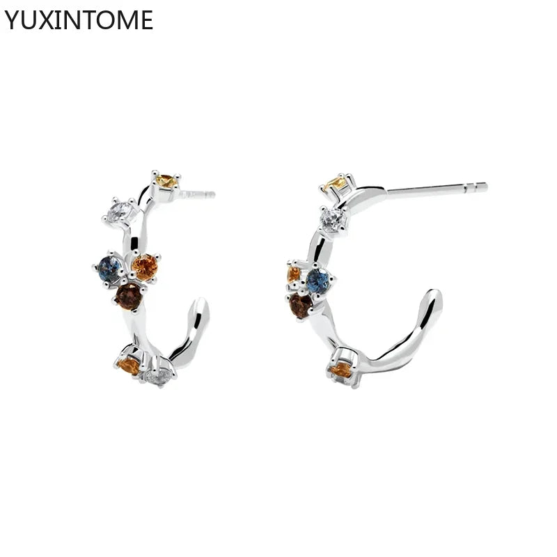 Colorful Crystal Earrings 925 Sterling Silver Ear Needle Stud Earrings for Women Cross Dangle Earrings Party Wedding Jewelry