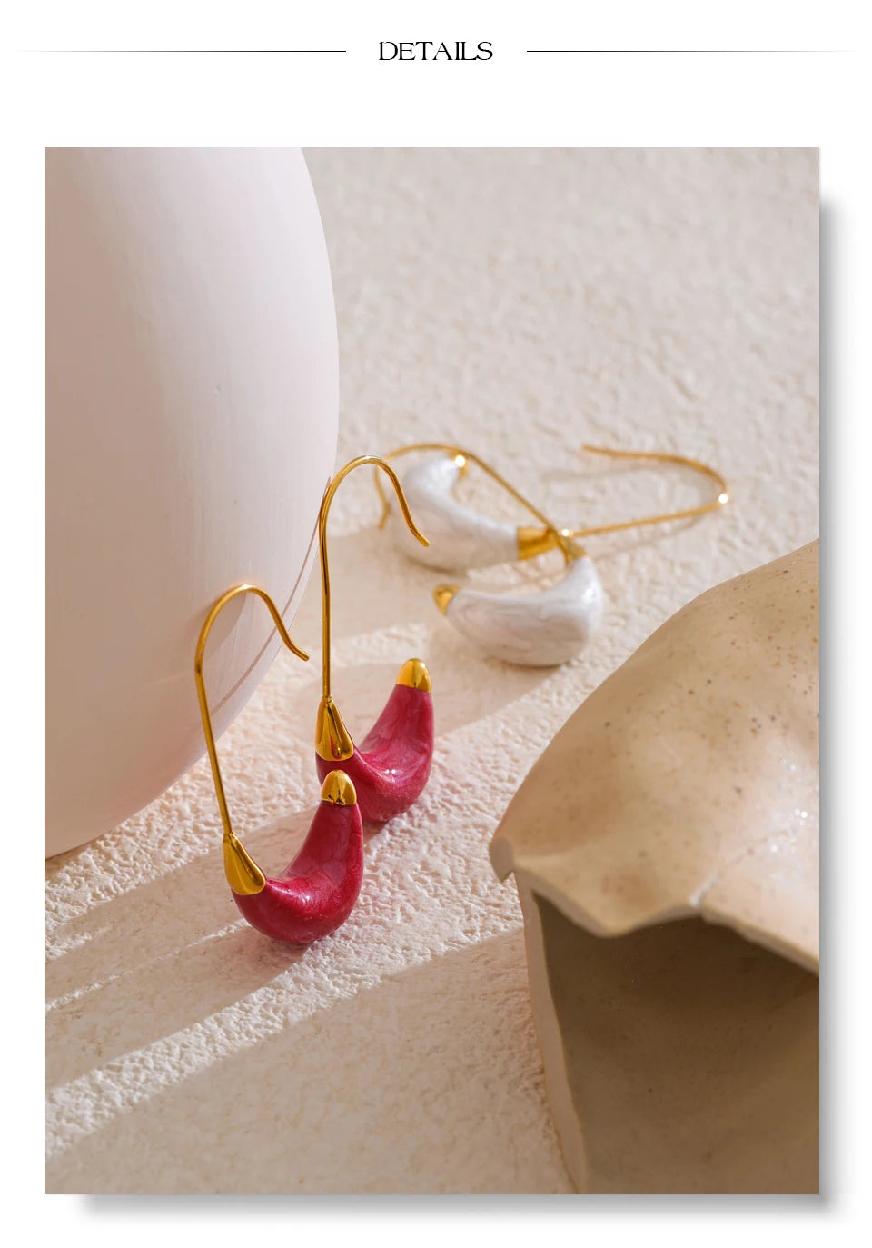 Yhpup New Popular Red White Enamel Metal U Shape Geometric Hoop Earrings for Women Stainless Steel Exquisite Daily Jewelry Gift