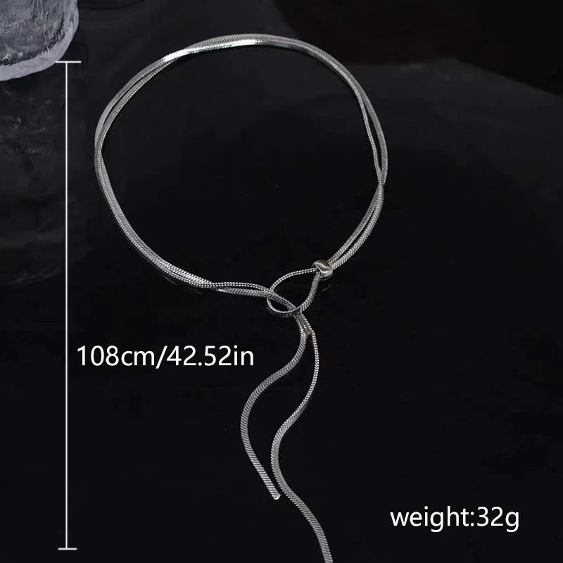 Fashion Imitation Pearl Rhinestone Necklace Stainless Steel Extra Long Drawstring Snake Tassel Metal Chain Women's Jewelry Gifts