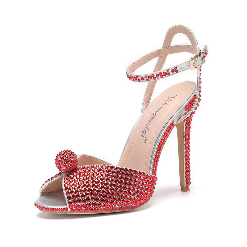 Fashion High Quality Wedding Shoes Women Pearls Studs Luxury Peep Toe White High Heels Buckle Designer Woman Sandal 43 Zapatos