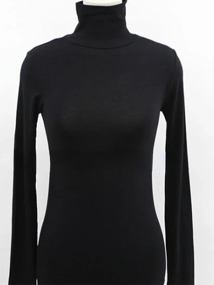 T Shirt Women Turtleneck Spring Top Sexy Elasticity T-Shirt Korean Tee Woman Clothes Slim Tshirt Female Skinny Long Sleeve Tops