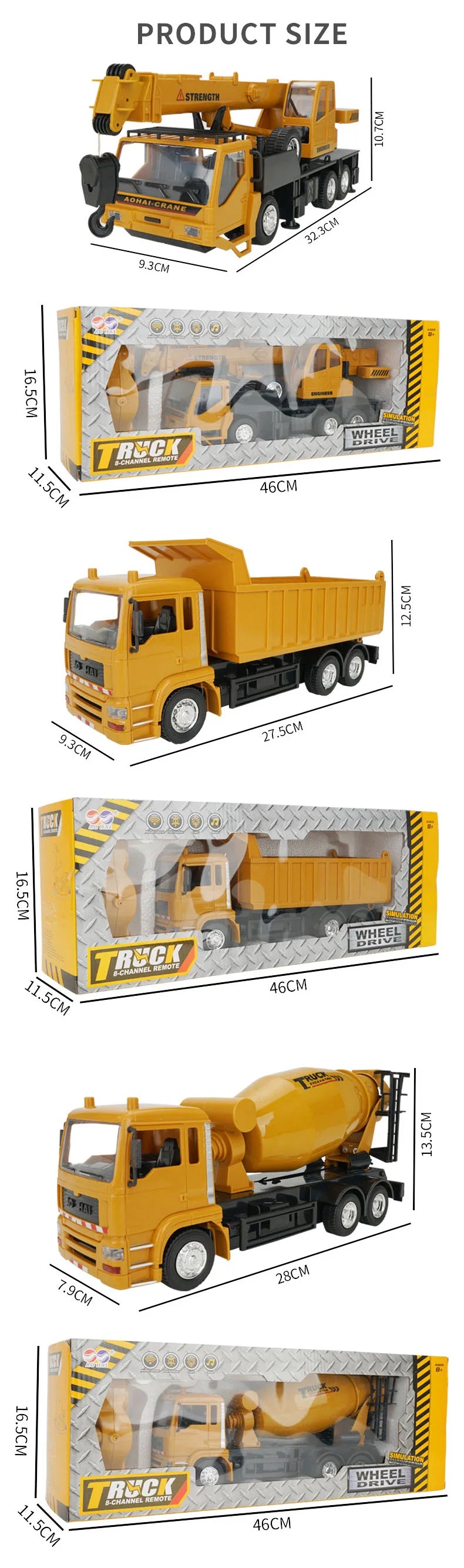 RC Truck 2.4G Remote Control Excavator Engineering Transport Vehicle 1:24 Dump Truck Mixer Heavy Crane Toy Kid Christmas Gift