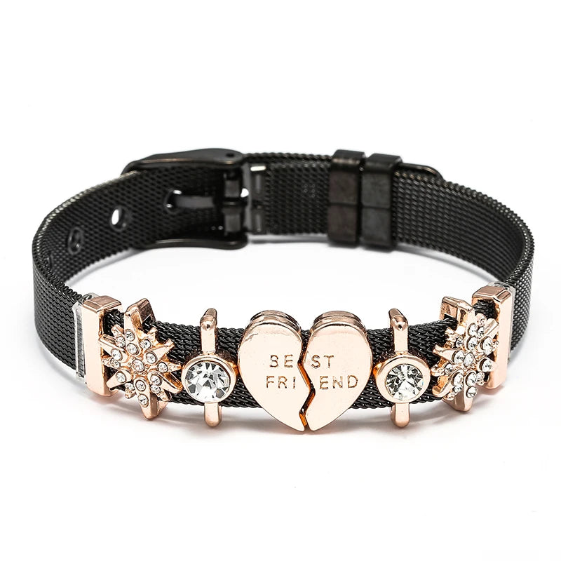 Silver Color Stainless Steel Mesh Bracelets For Women Crystal Santa Claus Beads Charm Watch Belt BraceletsBangles Christmas Gift