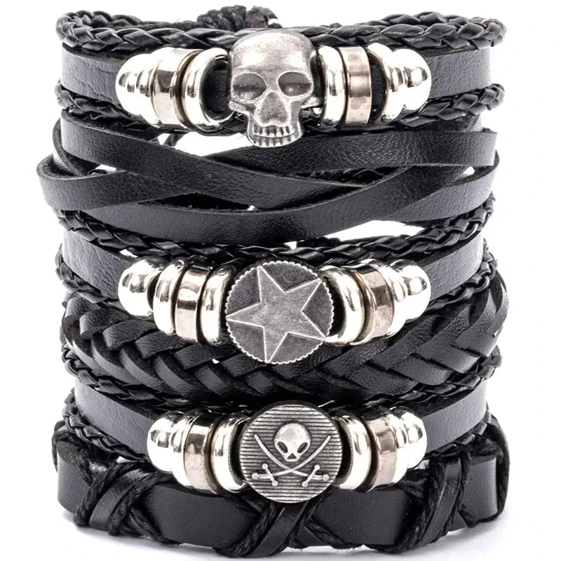 Bracelet for Men Fashion Pop Pentagram Beaded DIY Bracelet Set Stud Accessories Men's Punk Street Bracelet Retro Charm Bracelet