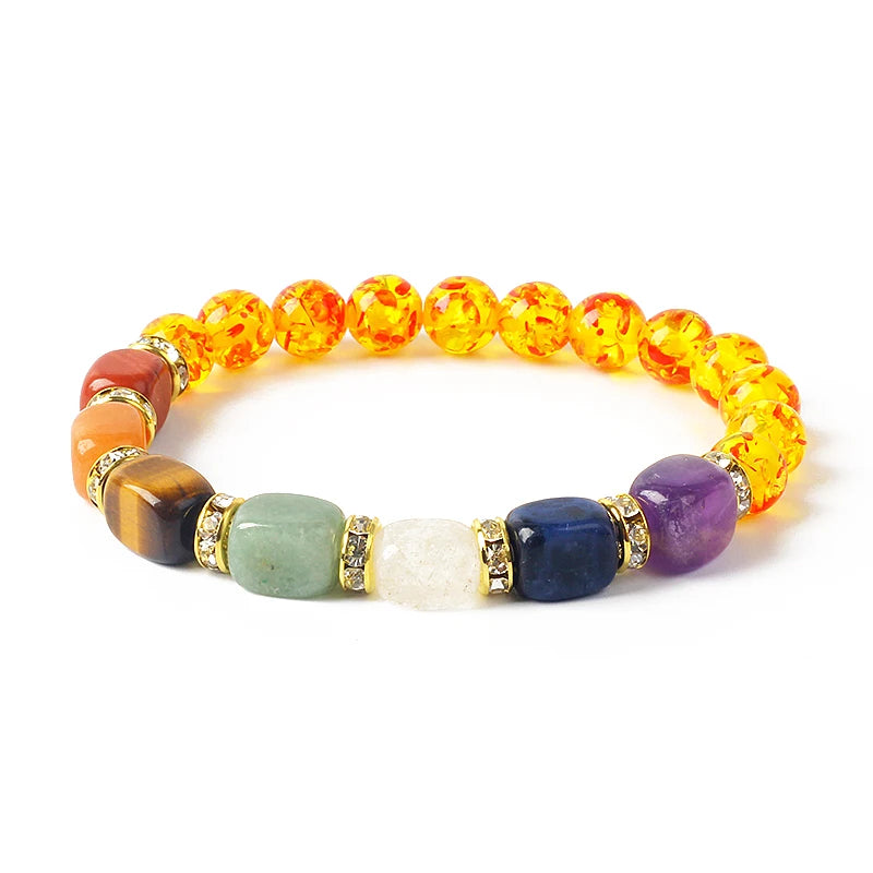 Natural Stone 7 Chakra Bracelets Reiki Healing Energy Hematite Tiger Eye Beaded Elastic Bracelets for Women Girls Yoga Jewelry