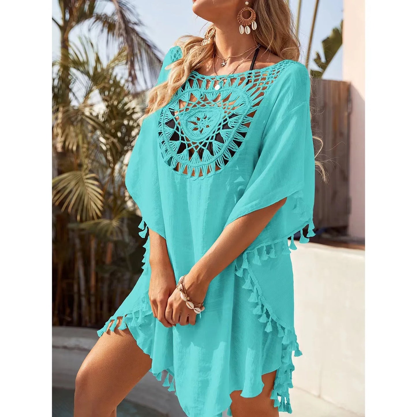 Sexy Loose Fashion Cotton Linen Beach Dress Plain Colour Bikini Cover UP Swimsuit Hollow Out Casual Vacation Dress Robe De Plage