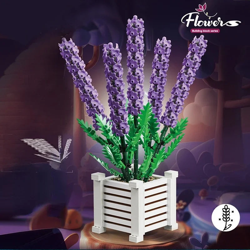 Creativity Flower 1204PCS Lavender Building Blocks Home Decoration Desktop Ornament Bricks Toys for Children's Christmas Gift