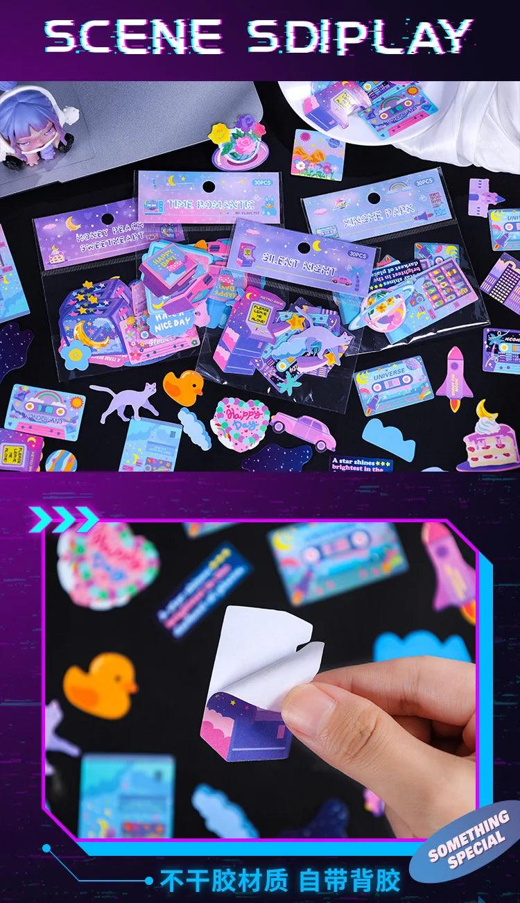 30 Pcs Kawaii Cartoon Handbook Stickers Pack Journals Labels Sticker Collage Decorative Scrapbooking Stationery School Supplies