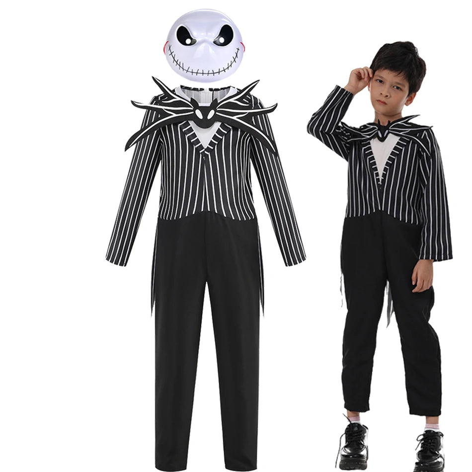 2025 Boys Christmas Eve Nightmare Before Scary Skeleton Jack Cosplay Striped Halloween Cosplay Costume