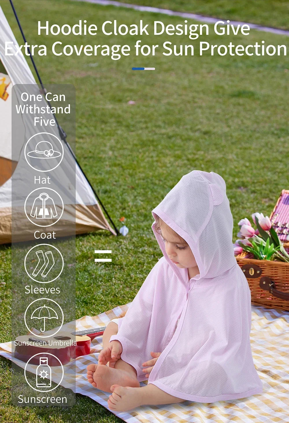 Summer Cloak Sun Protection Hooded Cloaks Ice Shreds Solid color Kids Dacron Clothes for Boy Girl Breathable Quick drying Coat