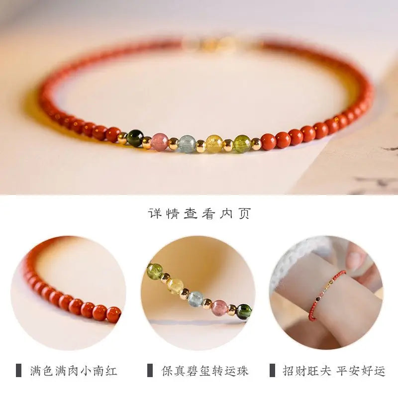 Natural South Red Agate Attract Wealth Red Bracelet Women's Superfine Tourmaline HandString Solicit wealth Money drawing Fortune