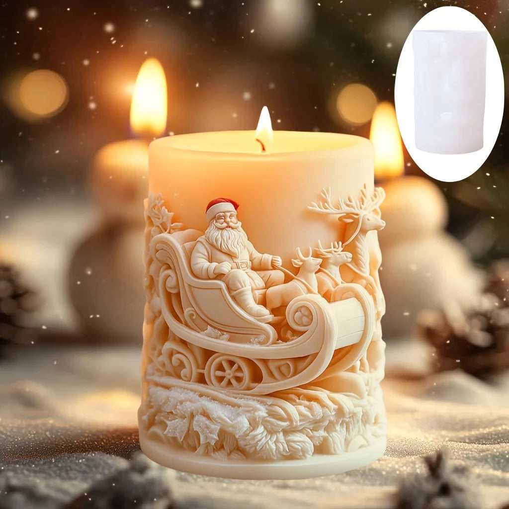 Santa Claus Take Balloon Cylindrical Scented Candle Silicone Mold Santa Claus Pull Balloon Resin Plaster Molds Christmas Gift