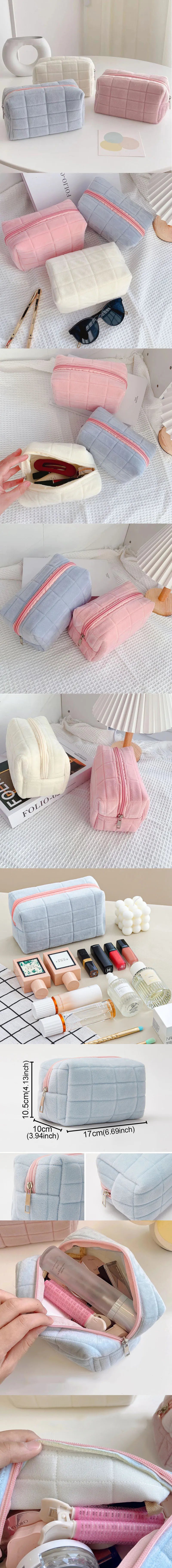 Cute Plush Makeup Bag for Women Portable Travel Zipper MakeupOrganizer Handbag Stationery Pencil Case Make Up Pouch Storage Bags